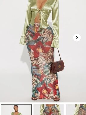 Floral & Leopard Print Maxi Skirt in Red and Green